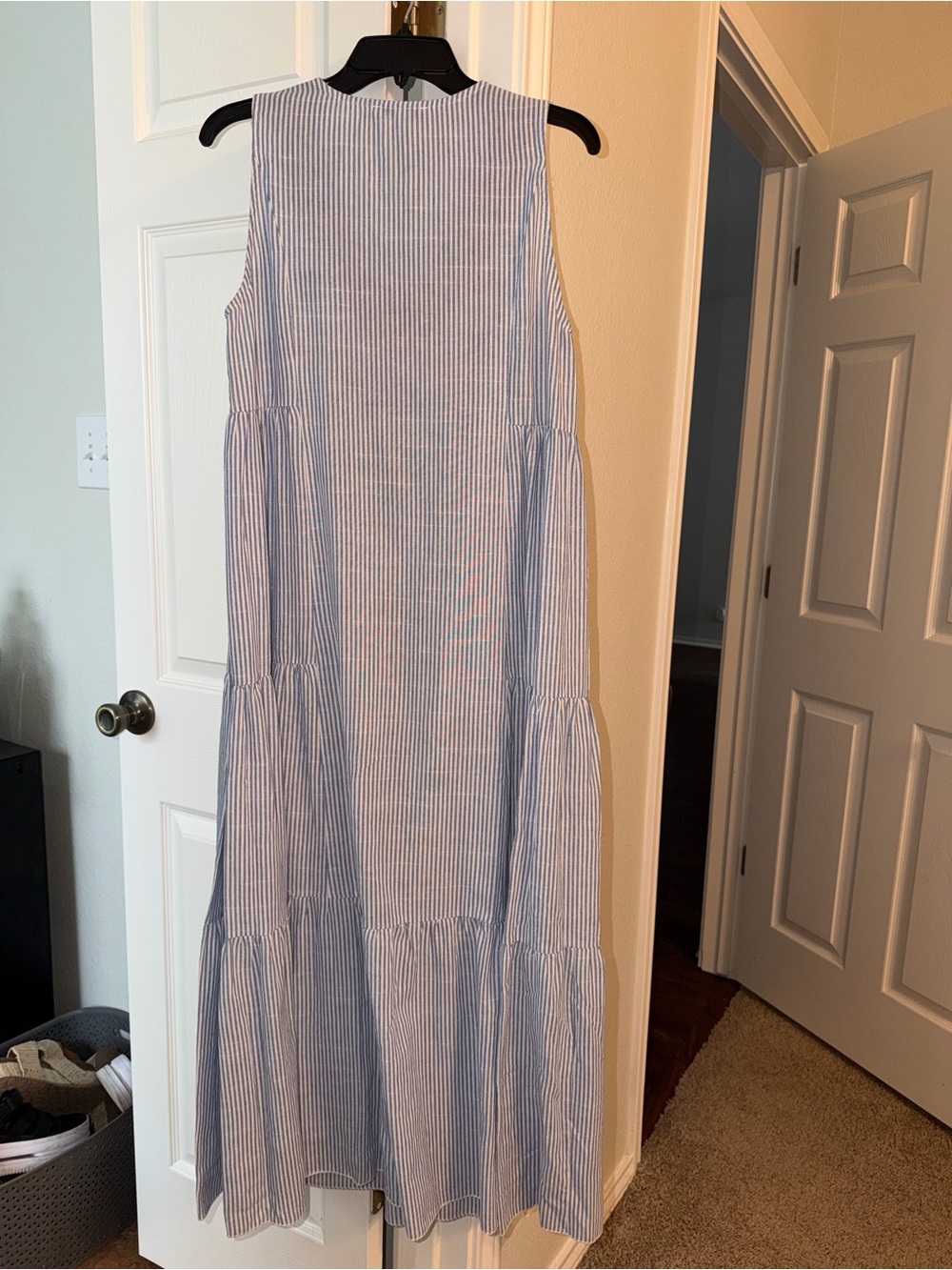 Embroidered V-Neck Sleeveless Cotton Maxi Dress in Blue Stripe - Picture 4 of 4